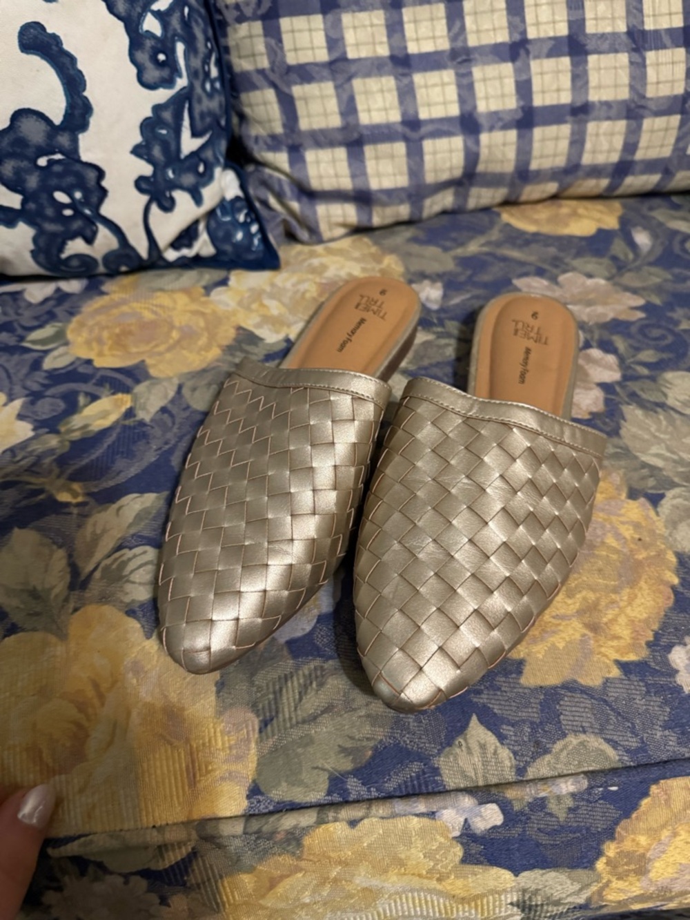 Time and Tru Metallic Gold Woven Slip-On Mules